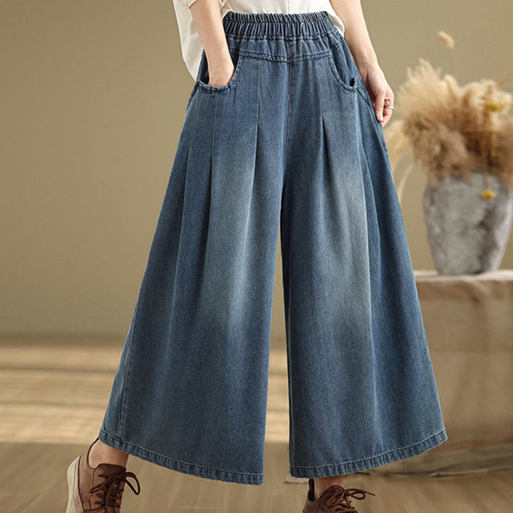 Pantaloni a gamba larga con tasche e vita alta da donna, modello Buddha Stones Fall Vintage Distressed Design