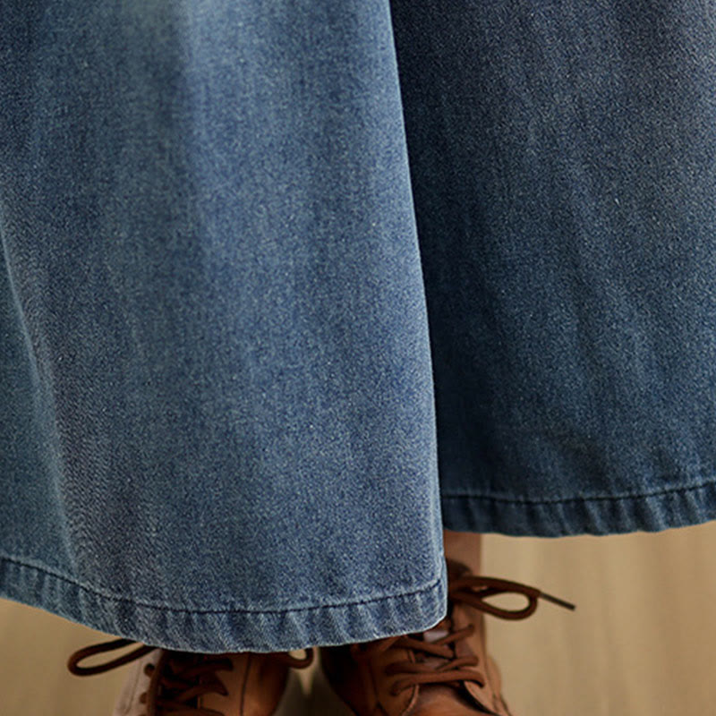 Pantaloni a gamba larga con tasche e vita alta da donna, modello Buddha Stones Fall Vintage Distressed Design