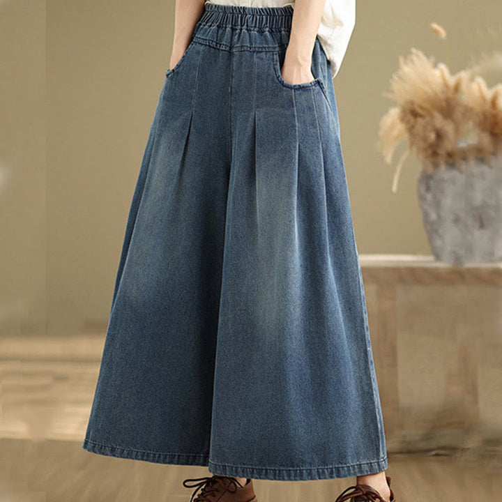 Pantaloni a gamba larga con tasche e vita alta da donna, modello Buddha Stones Fall Vintage Distressed Design
