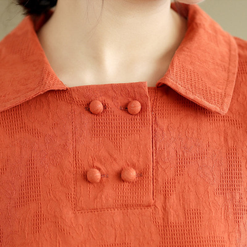 Abito midi in cotone e lino con maniche corte, motivo jacquard semplice con Buddha Stones e tasche - image 6