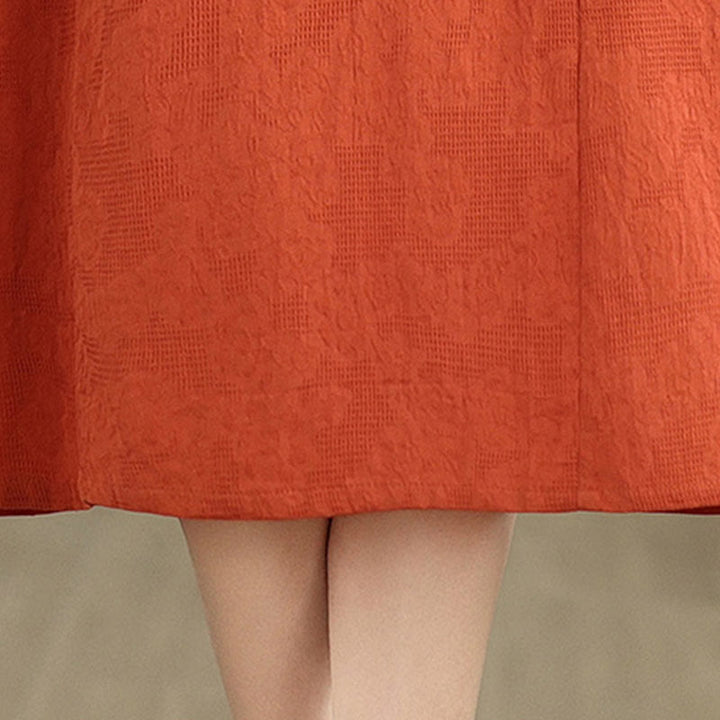 Abito midi in cotone e lino con maniche corte, motivo jacquard semplice con Buddha Stones e tasche - image 8