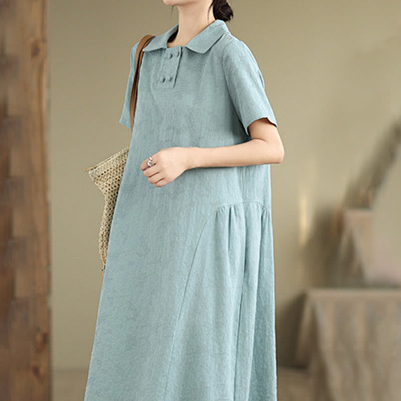 Abito midi in cotone e lino con maniche corte, motivo jacquard semplice con Buddha Stones e tasche - Turchese - US8-10, UK/AU12-14, EU40-42 (2XL) - image 15