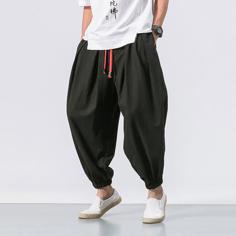 Pantaloni sportivi casual da uomo Buddha Stones in cotone tinta unita con coulisse e tasche - Nero - US/UK/AU46, EU56 (5XL) - image 0