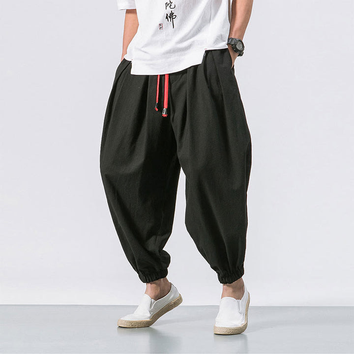 Pantaloni sportivi casual da uomo Buddha Stones in cotone tinta unita con coulisse e tasche - Nero - US/UK/AU46, EU56 (5XL) - image 0