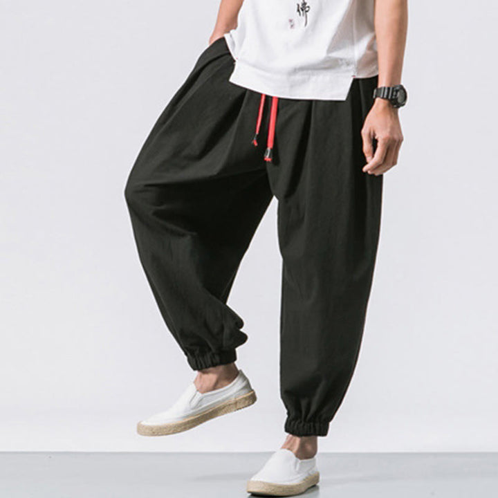Pantaloni sportivi casual da uomo Buddha Stones in cotone tinta unita con coulisse e tasche - image 9