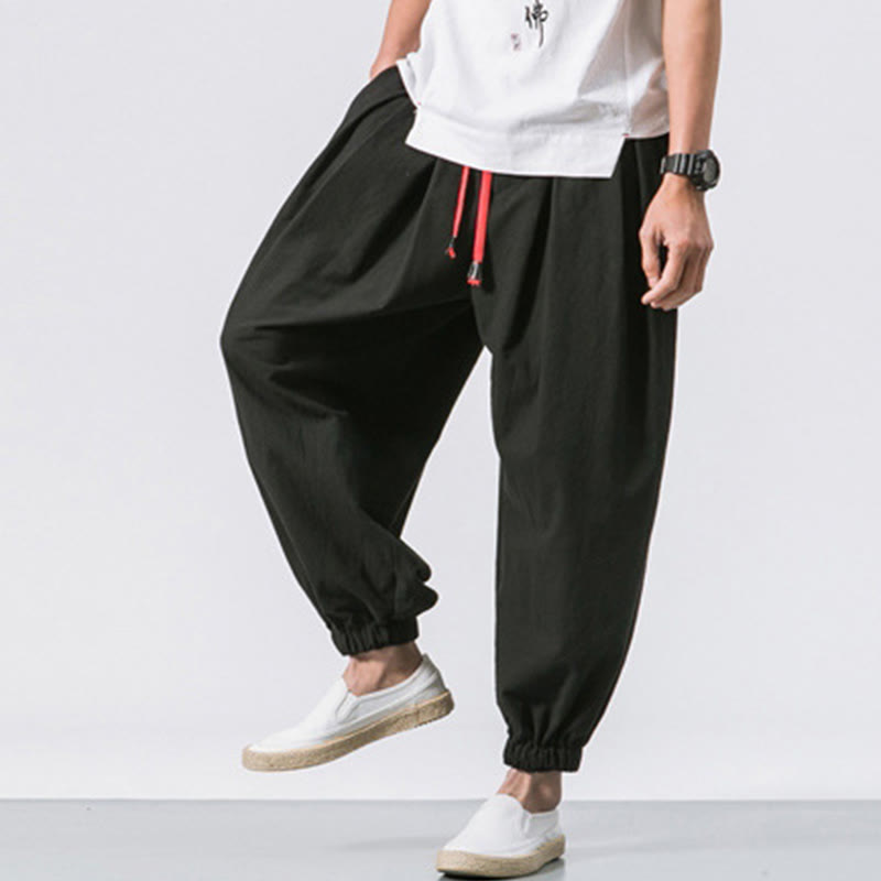 Pantaloni sportivi casual da uomo Buddha Stones in cotone tinta unita con coulisse e tasche - image 9