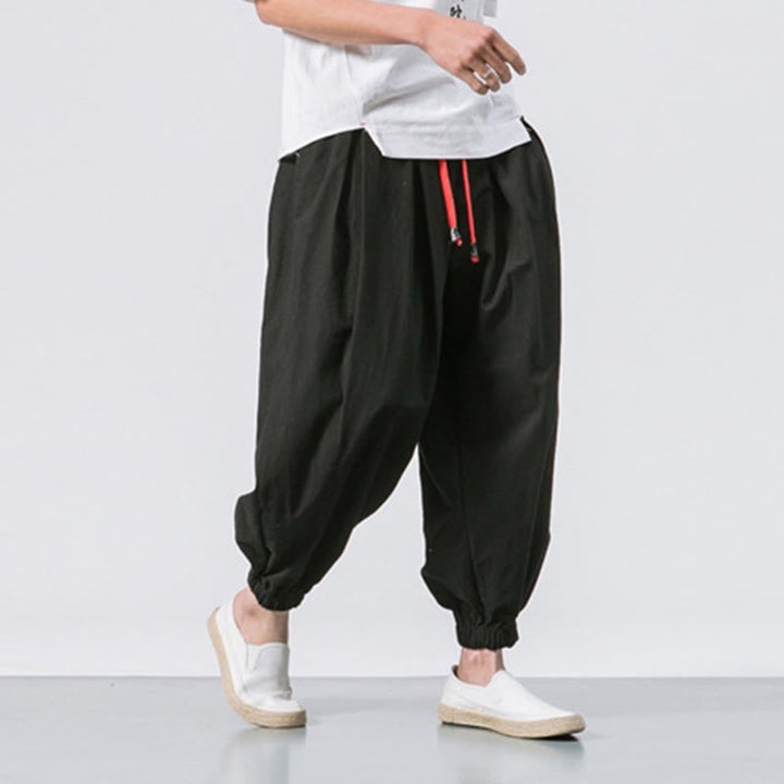 Pantaloni sportivi casual da uomo Buddha Stones in cotone tinta unita con coulisse e tasche - image 5