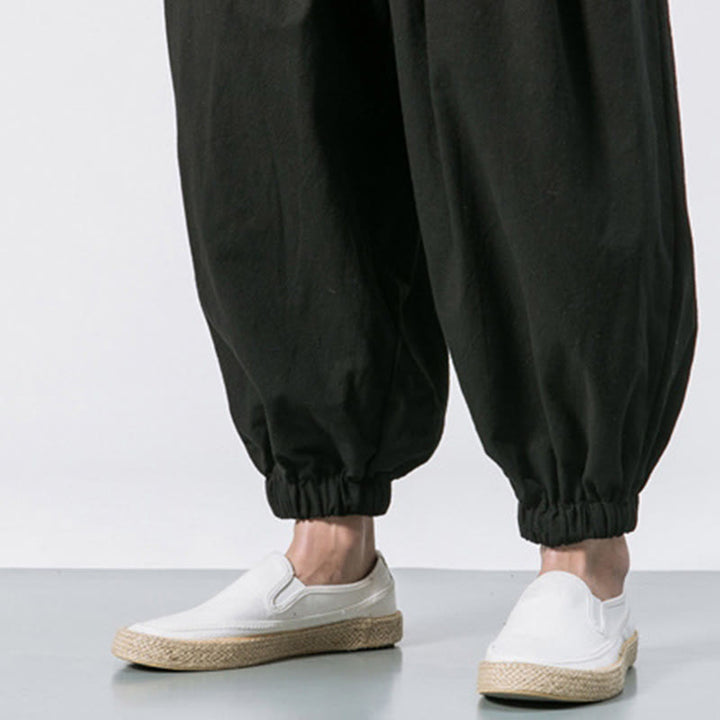 Pantaloni sportivi casual da uomo Buddha Stones in cotone tinta unita con coulisse e tasche - image 14