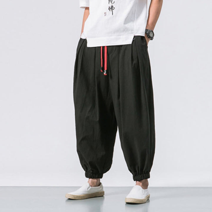 Pantaloni sportivi casual da uomo Buddha Stones in cotone tinta unita con coulisse e tasche - image 4