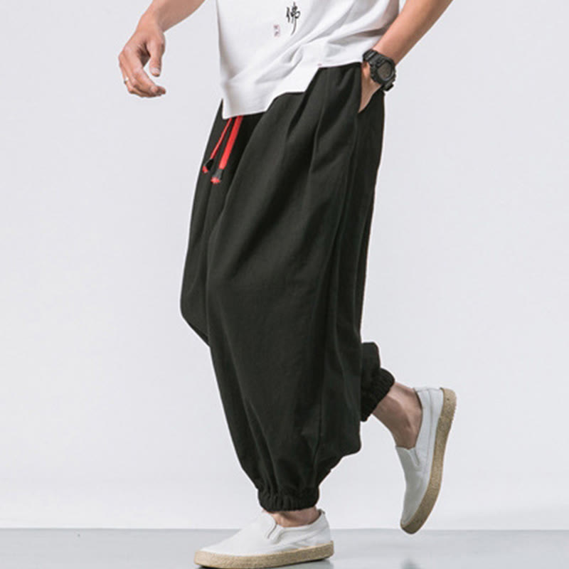 Pantaloni sportivi casual da uomo Buddha Stones in cotone tinta unita con coulisse e tasche - image 4