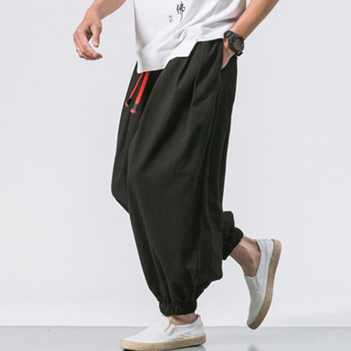 Pantaloni sportivi casual da uomo Buddha Stones in cotone tinta unita con coulisse e tasche - image 4