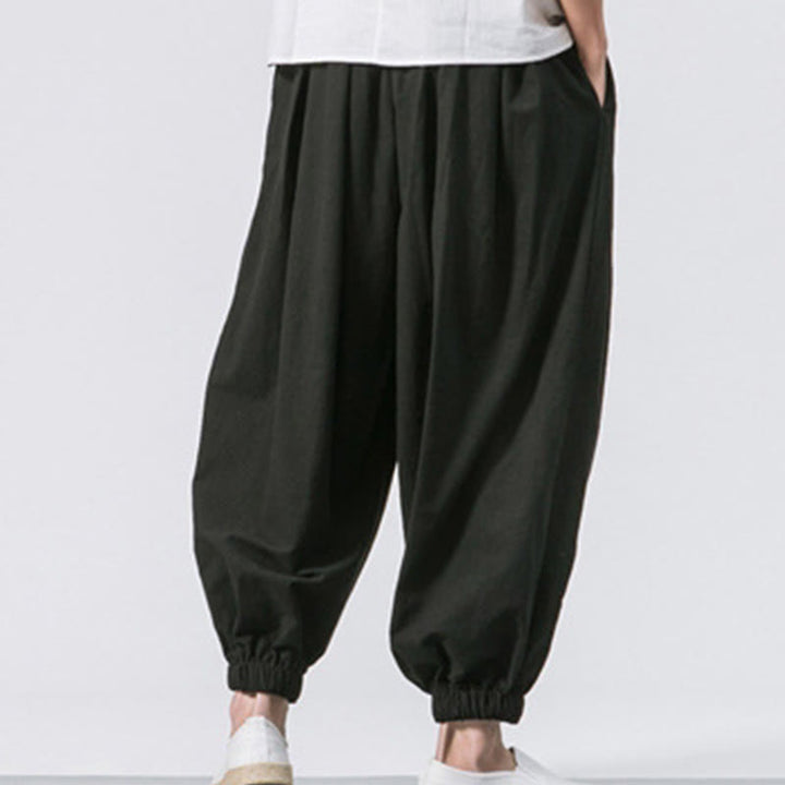Pantaloni sportivi casual da uomo Buddha Stones in cotone tinta unita con coulisse e tasche - image 8