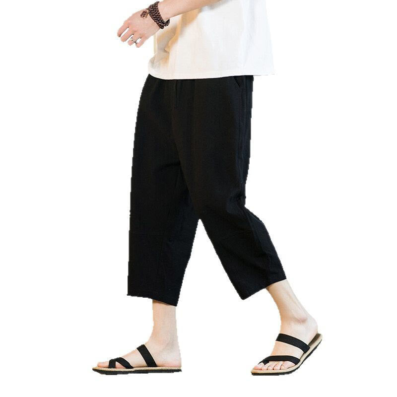 Pantaloni harem da uomo in lino e cotone con coulisse, tinta unita, con tasche e design semplice Buddha Stones - image 18
