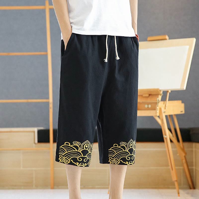Pantaloni harem da uomo in cotone e lino con coulisse, lunghezza 7-8, con tasche, motivo Buddha Stones, casual e primaverili, con ricamo - image 14