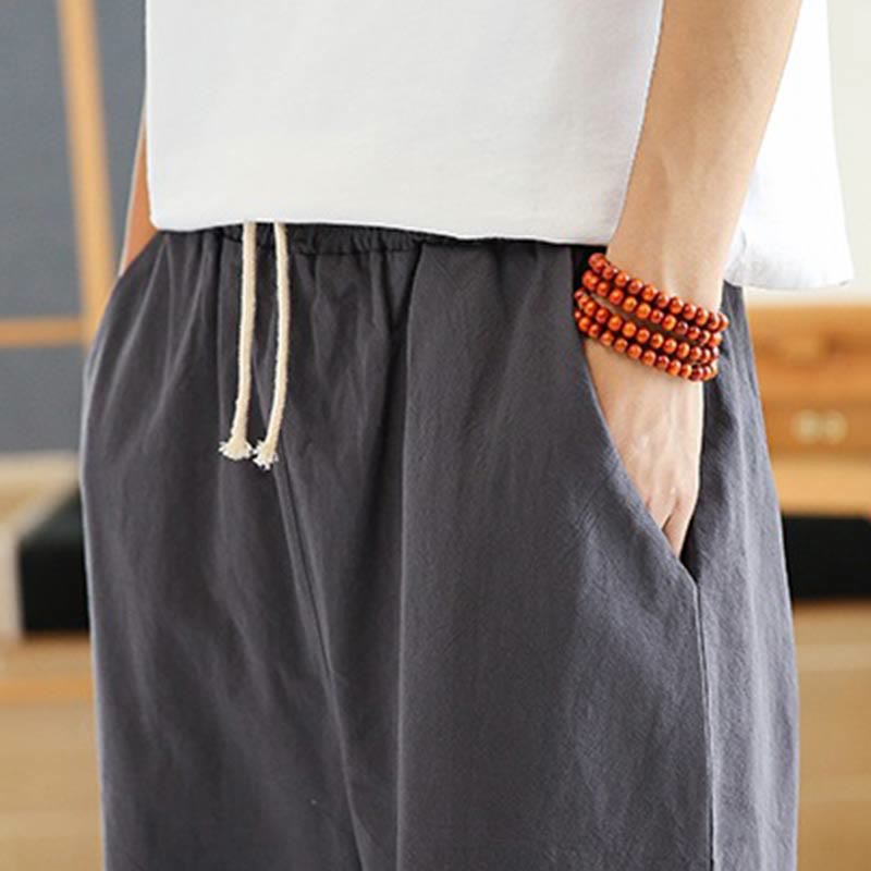 Pantaloni harem da uomo in cotone e lino con coulisse, lunghezza 7-8, con tasche, motivo Buddha Stones, casual e primaverili, con ricamo - image 12