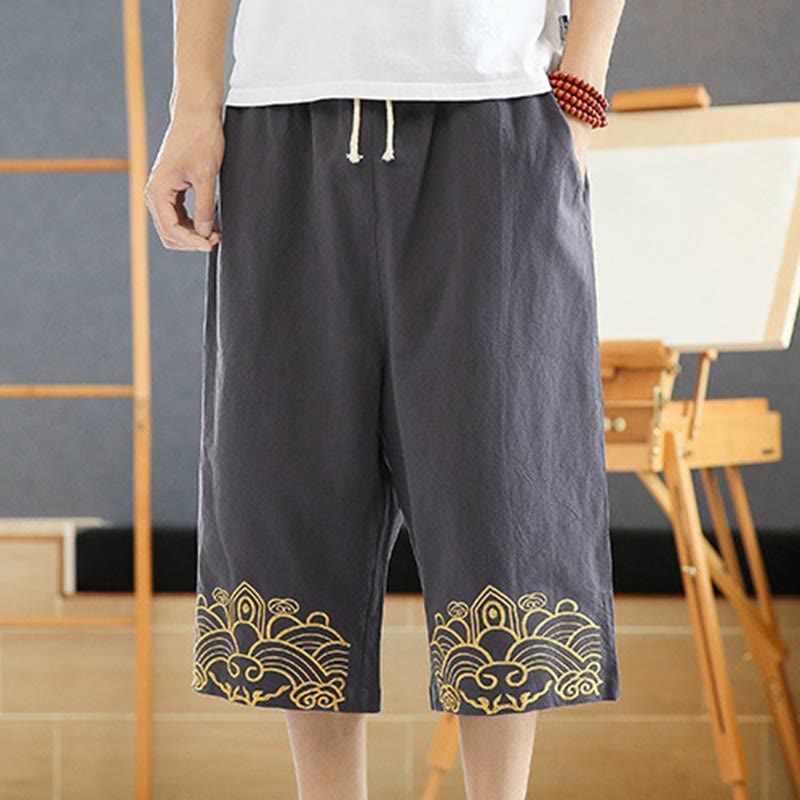 Pantaloni harem da uomo in cotone e lino con coulisse, lunghezza 7-8, con tasche, motivo Buddha Stones, casual e primaverili, con ricamo - Grigio ardesia - US/UK/AU46, EU56 (5XL) - image 8