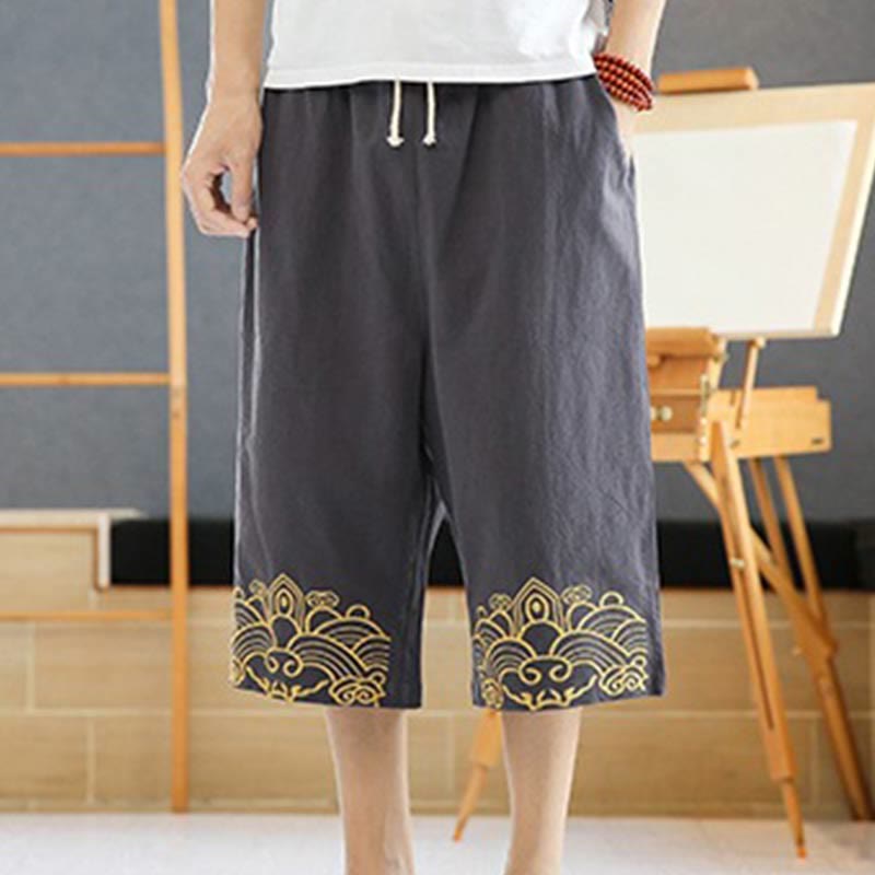 Pantaloni harem da uomo in cotone e lino con coulisse, lunghezza 7-8, con tasche, motivo Buddha Stones, casual e primaverili, con ricamo - image 16
