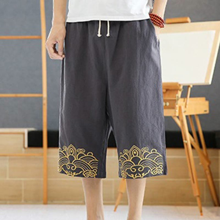 Pantaloni harem da uomo in cotone e lino con coulisse, lunghezza 7-8, con tasche, motivo Buddha Stones, casual e primaverili, con ricamo - image 16