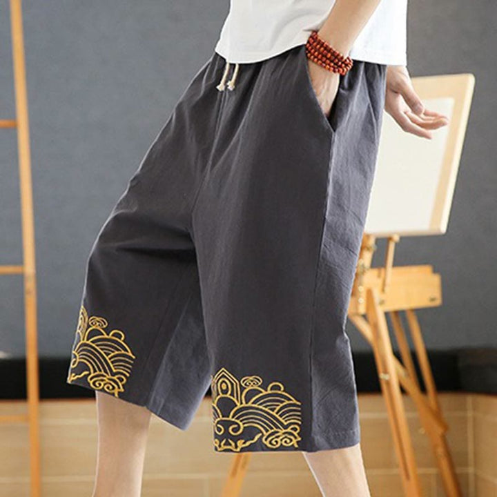 Pantaloni harem da uomo in cotone e lino con coulisse, lunghezza 7-8, con tasche, motivo Buddha Stones, casual e primaverili, con ricamo - image 15