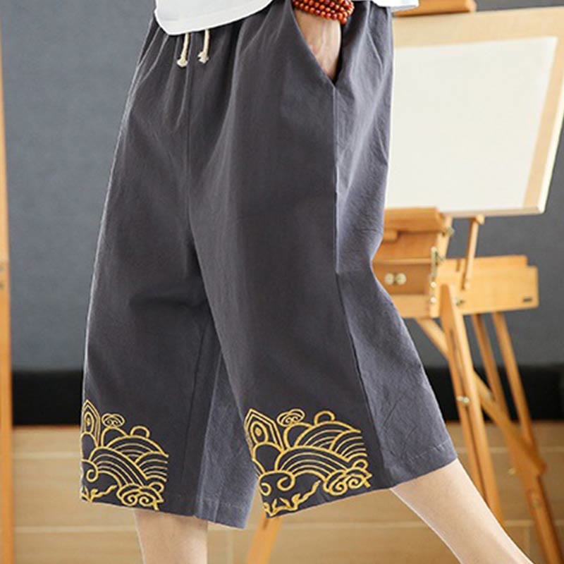 Pantaloni harem da uomo in cotone e lino con coulisse, lunghezza 7-8, con tasche, motivo Buddha Stones, casual e primaverili, con ricamo - image 9