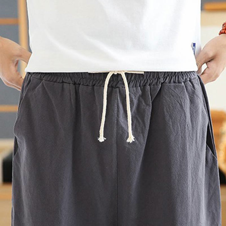 Pantaloni harem da uomo in cotone e lino con coulisse, lunghezza 7-8, con tasche, motivo Buddha Stones, casual e primaverili, con ricamo - image 19