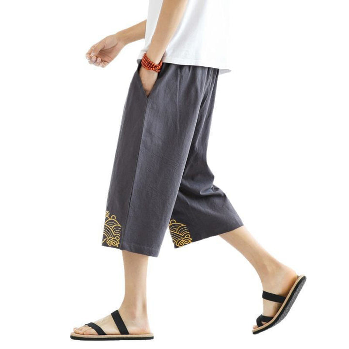 Pantaloni harem da uomo in cotone e lino con coulisse, lunghezza 7-8, con tasche, motivo Buddha Stones, casual e primaverili, con ricamo - image 22