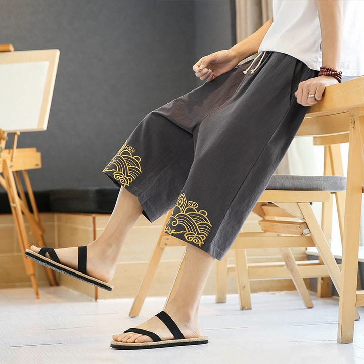 Pantaloni harem da uomo in cotone e lino con coulisse, lunghezza 7-8, con tasche, motivo Buddha Stones, casual e primaverili, con ricamo - image 18