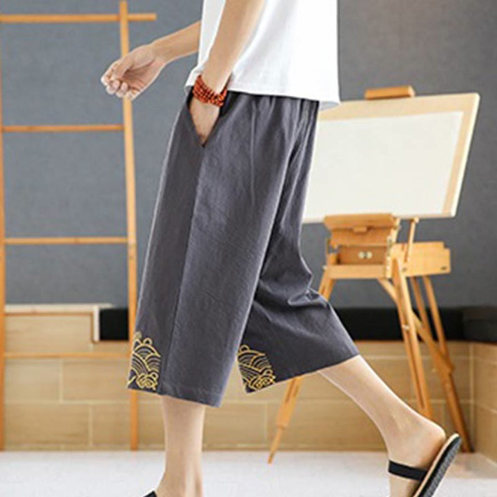 Pantaloni harem da uomo in cotone e lino con coulisse, lunghezza 7-8, con tasche, motivo Buddha Stones, casual e primaverili, con ricamo - image 21