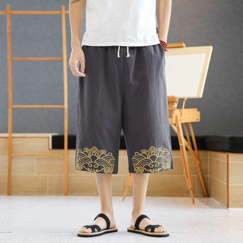 Pantaloni harem da uomo in cotone e lino con coulisse, lunghezza 7-8, con tasche, motivo Buddha Stones, casual e primaverili, con ricamo - image 13