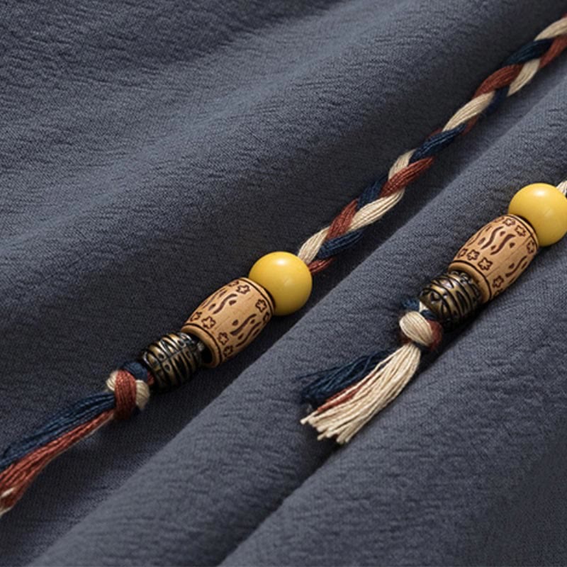 Set di 2 pezzi estivi Buddha Stones, maglietta girocollo con coulisse, pantaloni lunghi 7-8, tuta da meditazione in lino e cotone, da uomo, con tasche