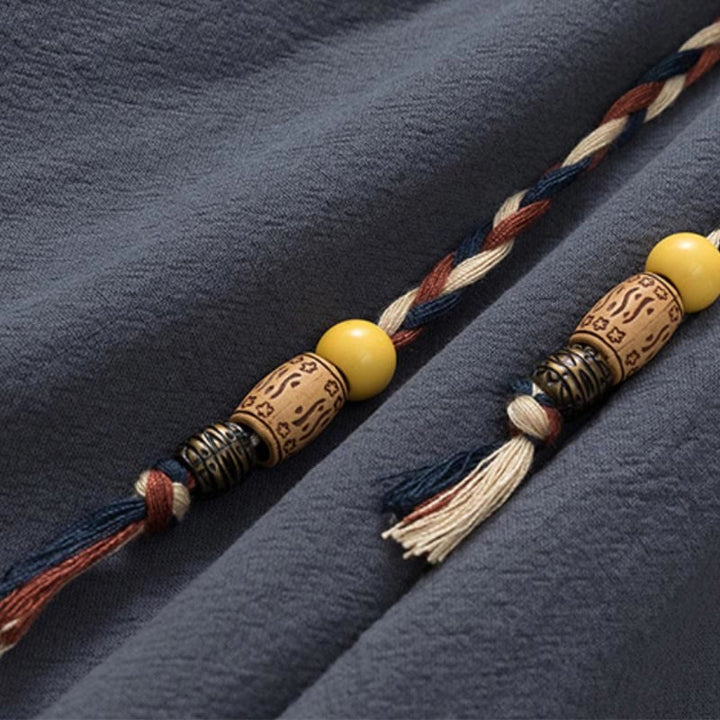 Set di 2 pezzi estivi Buddha Stones, maglietta girocollo con coulisse, pantaloni lunghi 7-8, tuta da meditazione in lino e cotone, da uomo, con tasche
