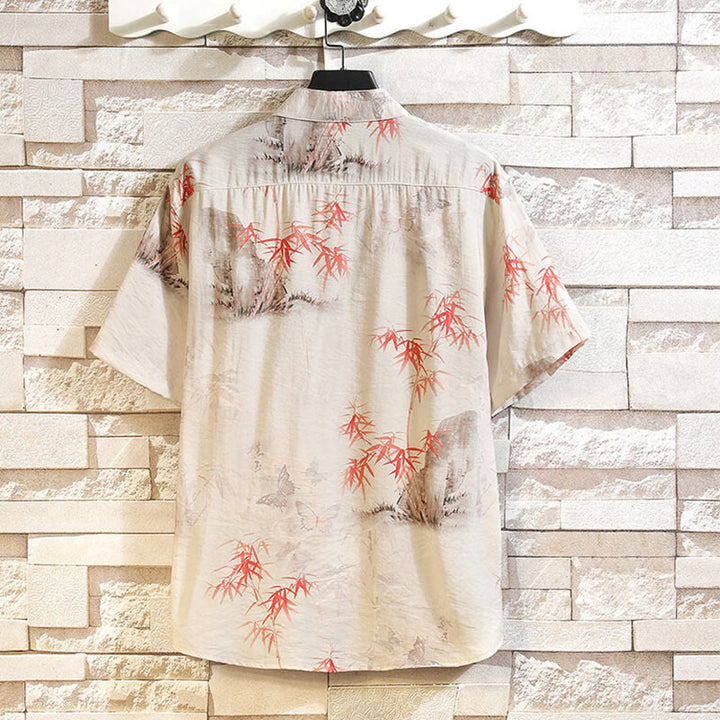 Camicia da uomo con giacca, manica corta, motivo a farfalla in bambù estivo con Buddha Stones - image 1