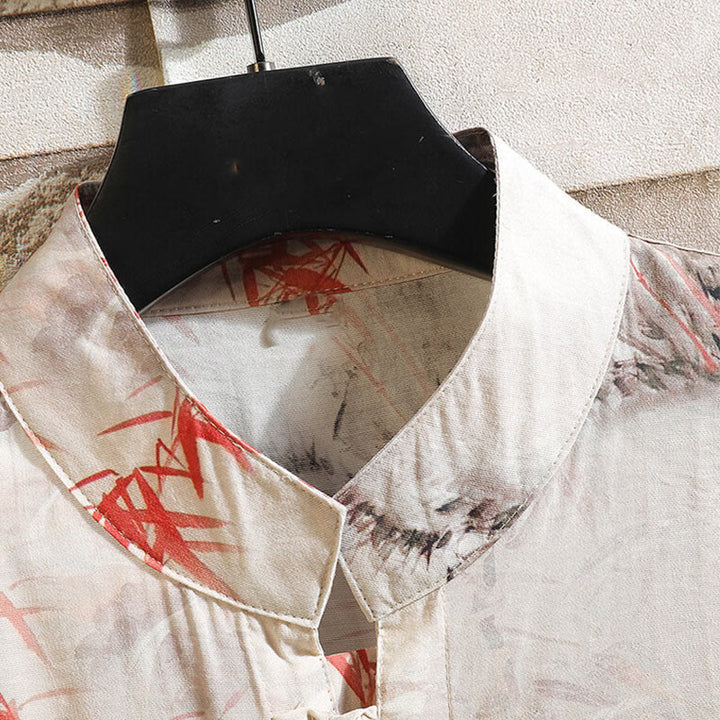 Camicia da uomo con giacca, manica corta, motivo a farfalla in bambù estivo con Buddha Stones - image 3