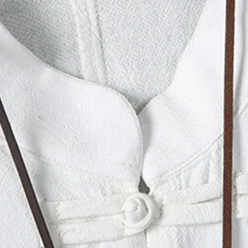 Giacca da uomo in cotone e lino con motivo patchwork a mezza manica con bottoni a forma di rana Buddha Stones - image 5