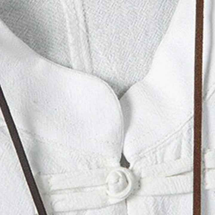 Giacca da uomo in cotone e lino con motivo patchwork a mezza manica con bottoni a forma di rana Buddha Stones - image 5