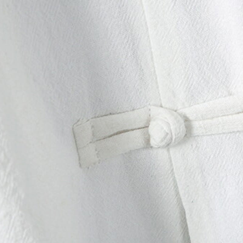 Giacca da uomo in cotone e lino con motivo patchwork a mezza manica con bottoni a forma di rana Buddha Stones - image 6