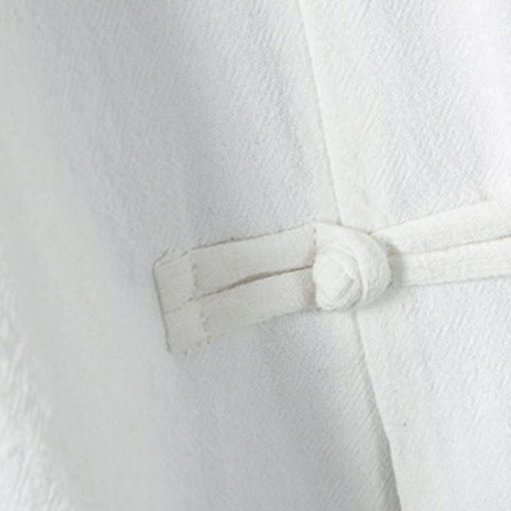 Giacca da uomo in cotone e lino con motivo patchwork a mezza manica con bottoni a forma di rana Buddha Stones - image 6