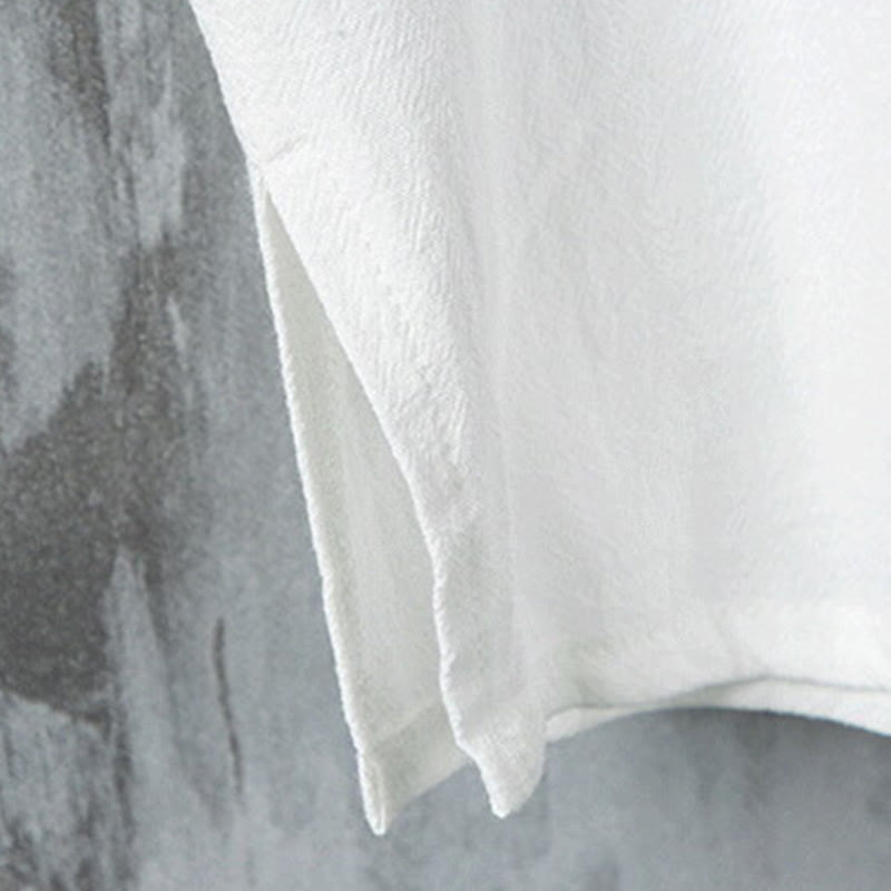 Giacca da uomo in cotone e lino con motivo patchwork a mezza manica con bottoni a forma di rana Buddha Stones - image 9