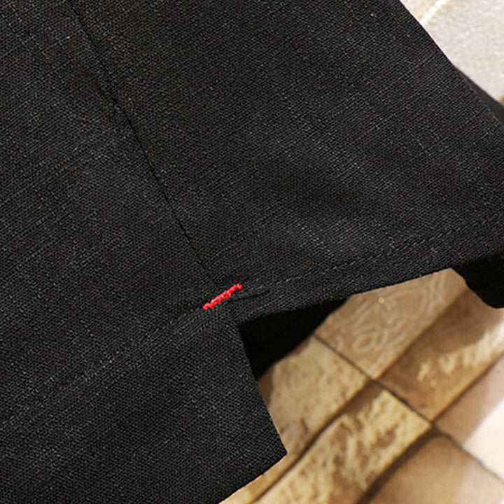 Camicia da uomo in cotone e lino a maniche corte con bottoni, tinta unita, stile estivo cinese Buddha Stones