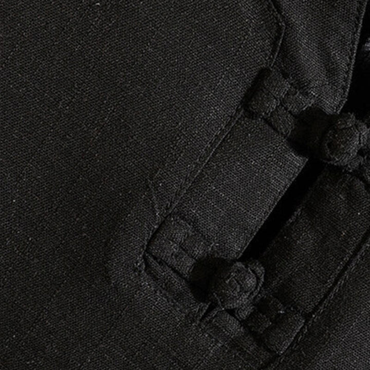 Camicia da uomo in cotone e lino a maniche corte con bottoni, tinta unita, stile estivo cinese Buddha Stones