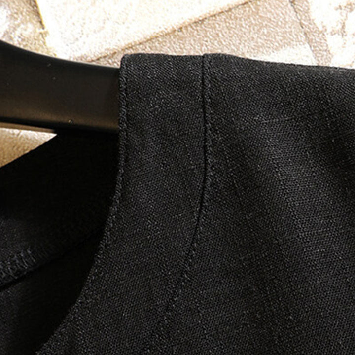 Camicia da uomo in cotone e lino a maniche corte con bottoni, tinta unita, stile estivo cinese Buddha Stones