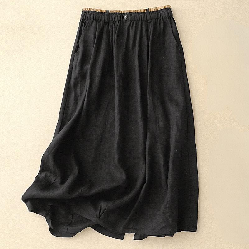 Gonna da donna in lino e cotone con tasche, stile vintage casual, stile Buddha Stones, con spacchi laterali elasticizzati - Nero - US8-10, UK/AU12-14, EU40-42 (2XL) - image 9