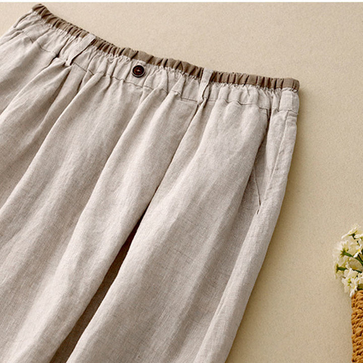 Gonna da donna in lino e cotone con tasche, stile vintage casual, stile Buddha Stones, con spacchi laterali elasticizzati - image 3