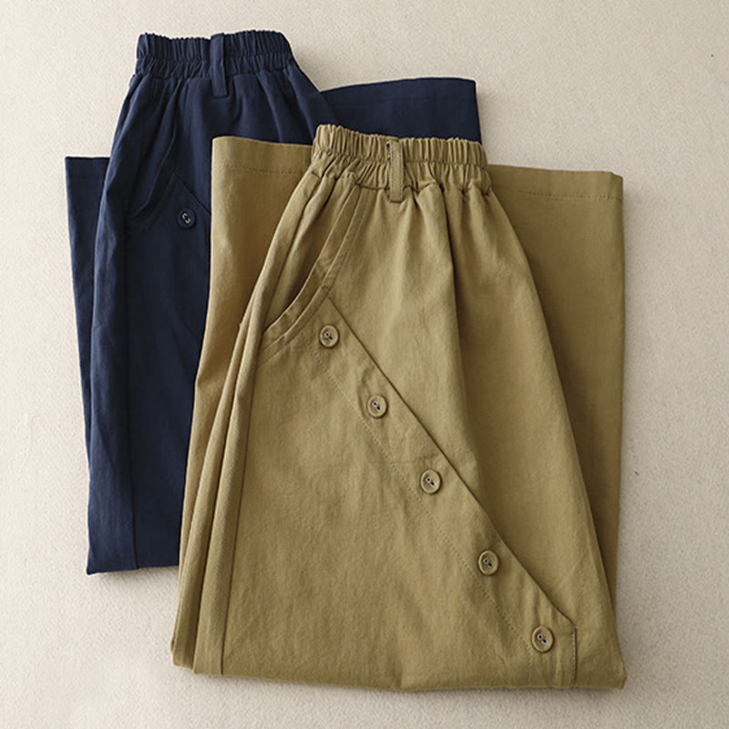 Gonna da donna in cotone con tasche, casual, semplice e asimmetrica, con bottoni, motivo Buddha Stones