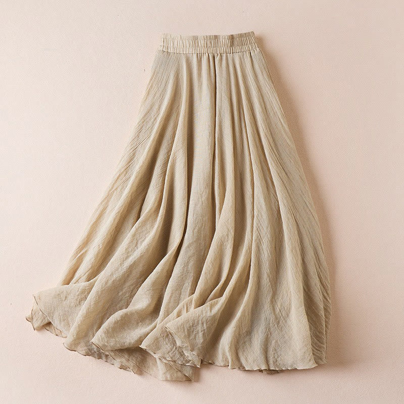 Gonna da donna in cotone a vita alta, casual, vintage, colore puro, Buddha Stones - PaleGoldenrod - US4, UK/AU8, EU36 (L) - image 1