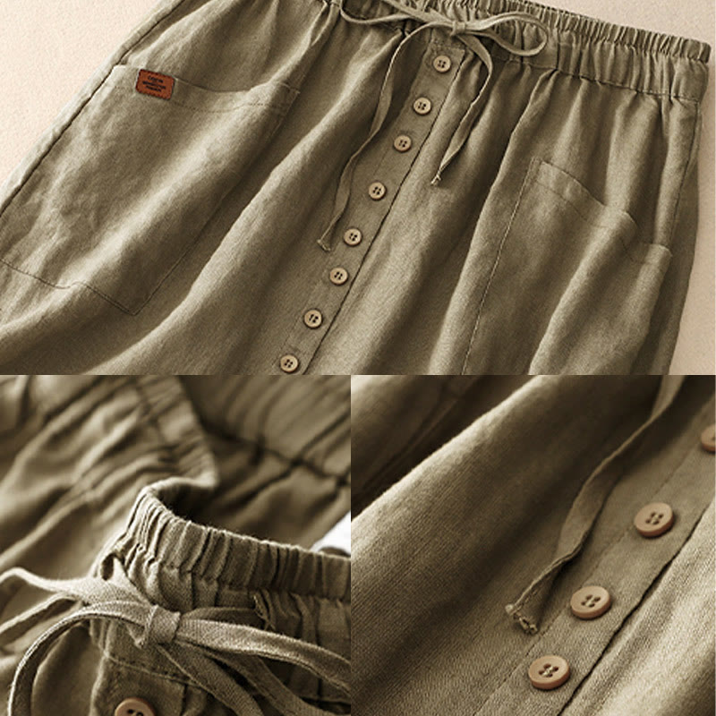 Gonna da donna in cotone e lino con tasche, modello Buddha Stones, con lacci e spacchi, primavera - image 3