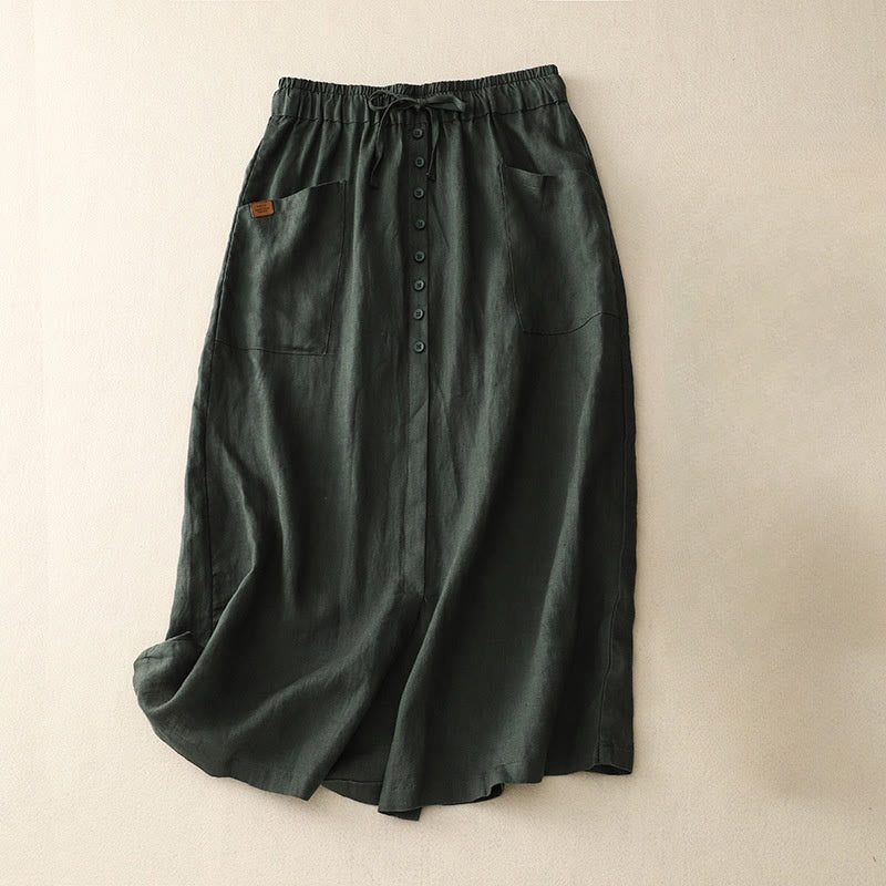 Gonna da donna in cotone e lino con tasche, modello Buddha Stones, con lacci e spacchi, primavera - Verde scuro - US8-10, UK/AU12-14, EU40-42 (2XL) - image 7