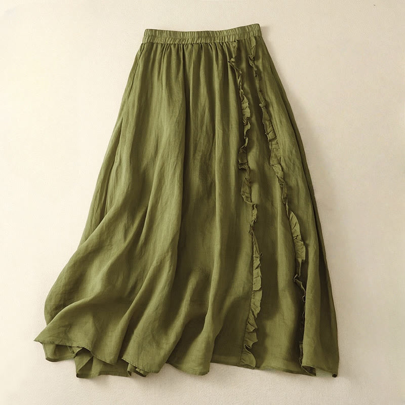 Gonna da donna in cotone con motivo a balze estive Buddha Stones - Verde oliva - US8-10, UK/AU12-14, EU40-42 (2XL) - image 0