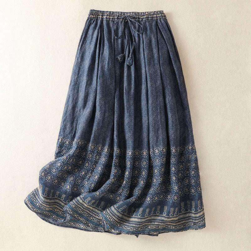 Gonna da donna con coulisse, foderata e tasche, motivo floreale etnico vintage Buddha Stones - Blu notte - US12, UK/AU16, EU44 (2XL) - image 1