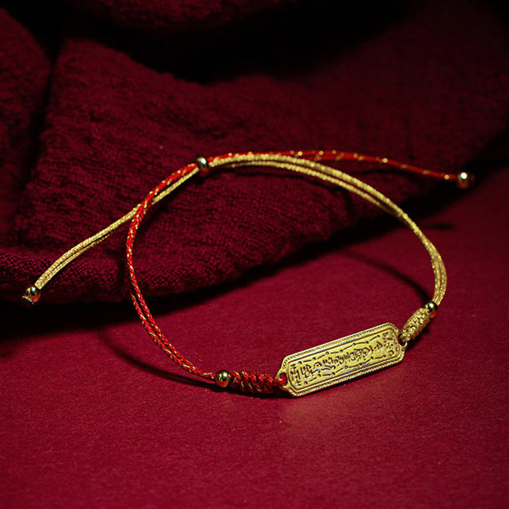 Braccialetto di corda dorata rossa con amuleto di protezione in rame placcato oro 14K Buddha Stones